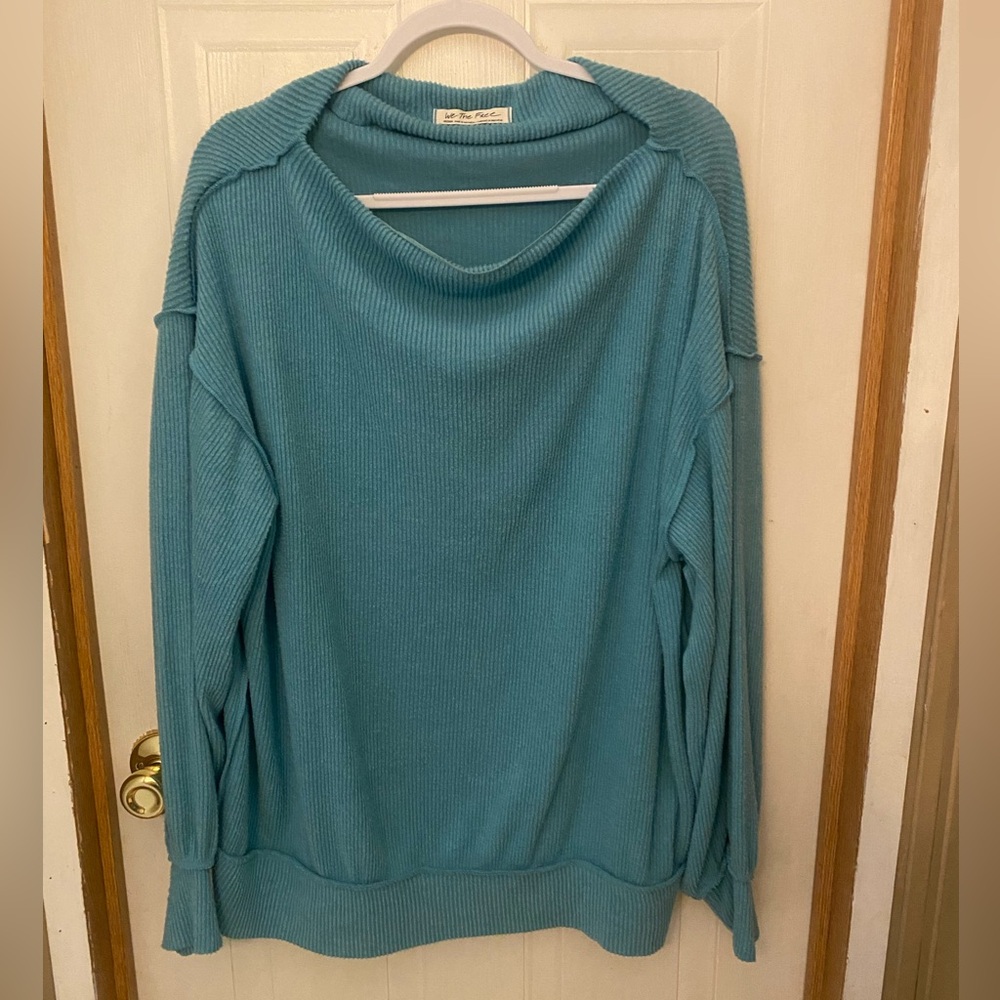 We The Free Ribbed Wide Neck Sweater in Turquoise